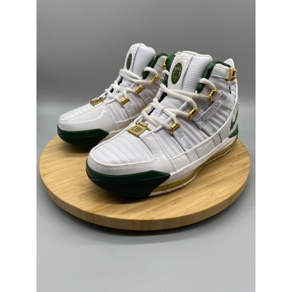 Nike Shoes Mens Size 6 White Green Gold LeBron 3 Sneaker Lace Up Mid AO2434-102 - Picture 7 of 12